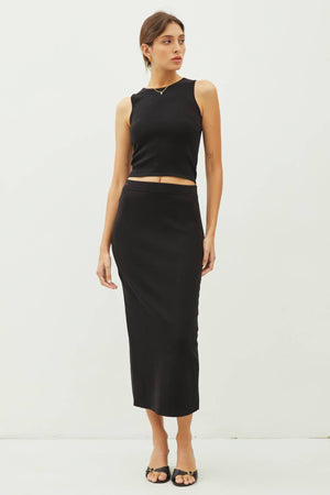 KNITTED HIGH RISE MIDI SKIRT-Blue Hand Home