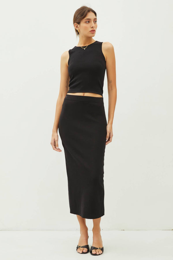 KNITTED HIGH RISE MIDI SKIRT-Blue Hand Home