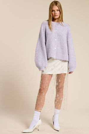 Balloon Sleeve Knit Cardigan-Blue Hand Home