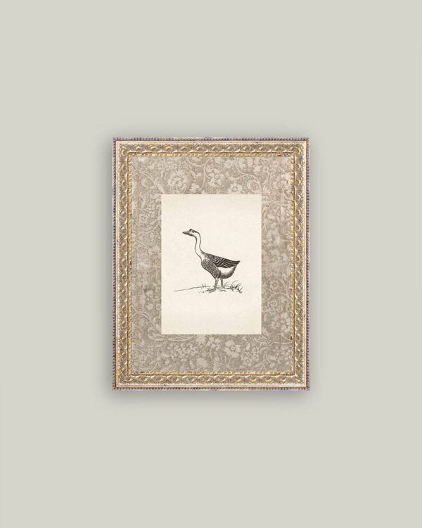 Single Goose Framed Antique Art-Blue Hand Home