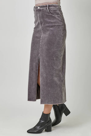 60742 Washed Front Slit Corduroy Skirt-Blue Hand Home