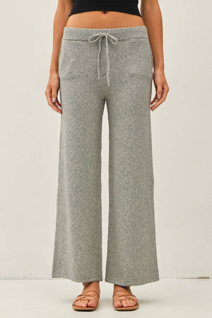 Ultra Soft Wide Leg Drawstring Heathered Sweater Pants