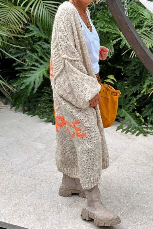 Love & Peace Exposed Seam Knit Sweater Long Cardigan-Blue Hand Home