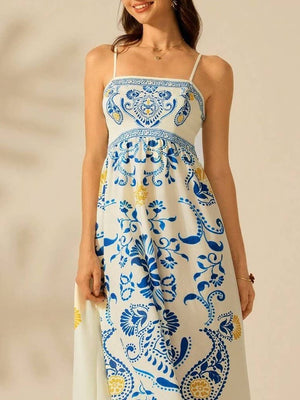 Cascais Bohemia Tropical palm strappy sundress-Blue Hand Home