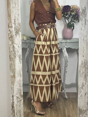 Boho Wavy Pattern Print Large Hem Skirt-Blue Hand Home