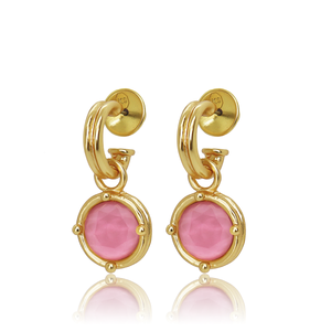 Double-Rim Gem Charm Hoop Earrings - 24k Gold Plated