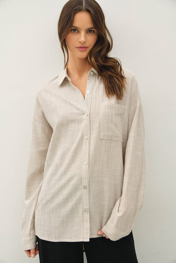 HAIRLINE STRIPE BUTTON DOWN SHIRT-Blue Hand Home