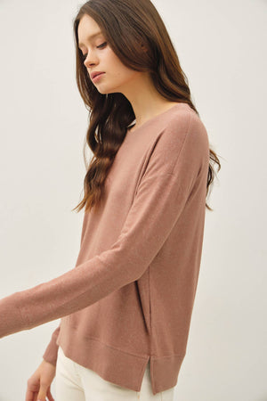 BUTTERY HACCI BRUSHED PULLOVER KNIT TOP-Blue Hand Home