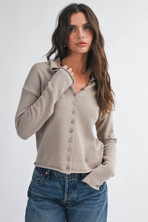5221hk Button Front Cropped Knit Cardigan