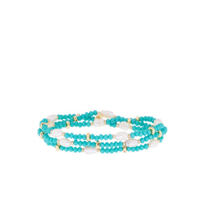 Crystal beaded pearl wrap bracelet-Blue Hand Home