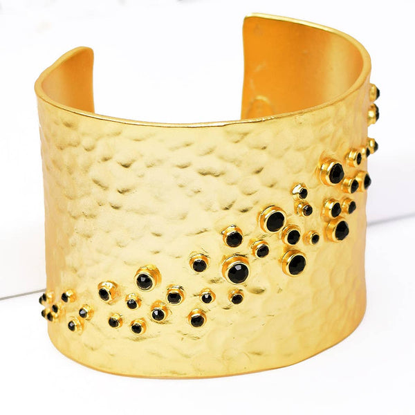 Black cz embellished cuff bracelet-Blue Hand Home