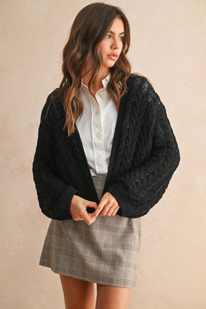 J4475 LIGHT WEIGHT CABLE KNITTED CARDIGAN-Blue Hand Home