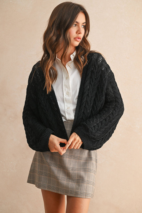 J4475 LIGHT WEIGHT CABLE KNITTED CARDIGAN-Blue Hand Home