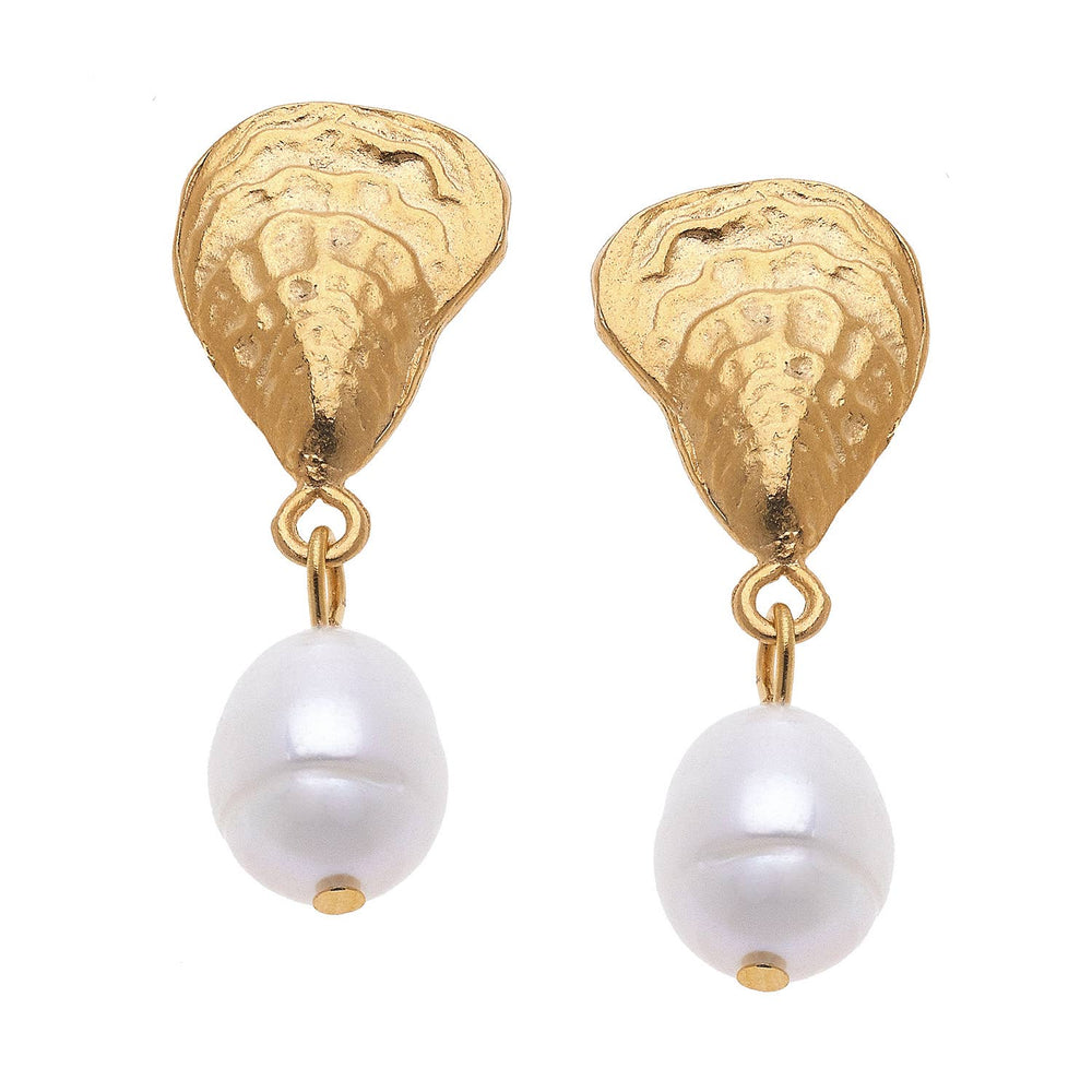 Oyster + Pearl Drop Earrings-Blue Hand Home