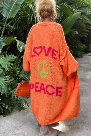 Love & Peace Exposed Seam Knit Sweater Long Cardigan-Blue Hand Home