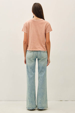 Garment Dyed Cotton Slub Half Sleeve Crop Top