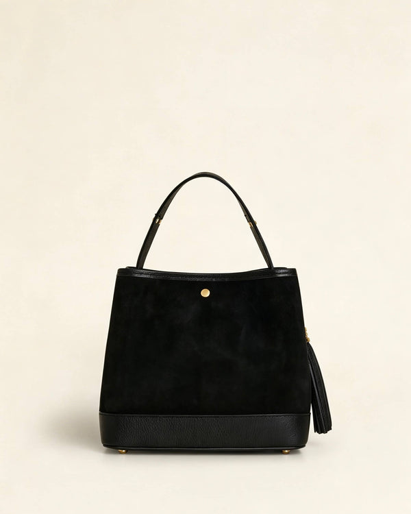 Large Suede Bucket Bag With Genuine Leather Details