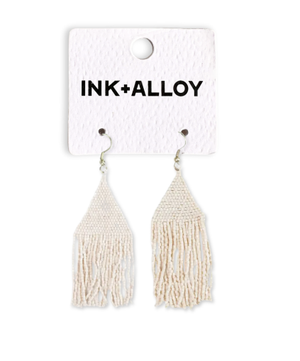 Lexie Solid Beaded Fringe Earrings Cream-Blue Hand Home