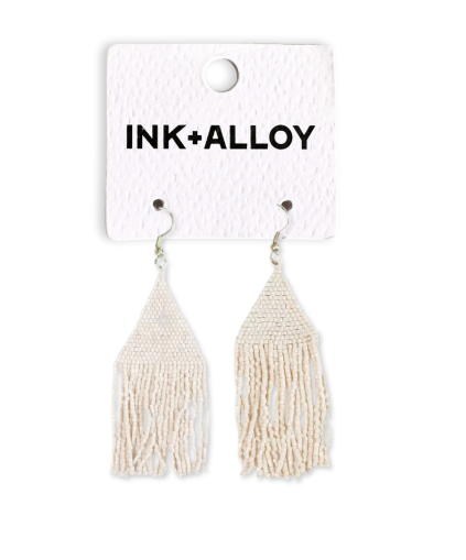Lexie Solid Beaded Fringe Earrings Cream-Blue Hand Home