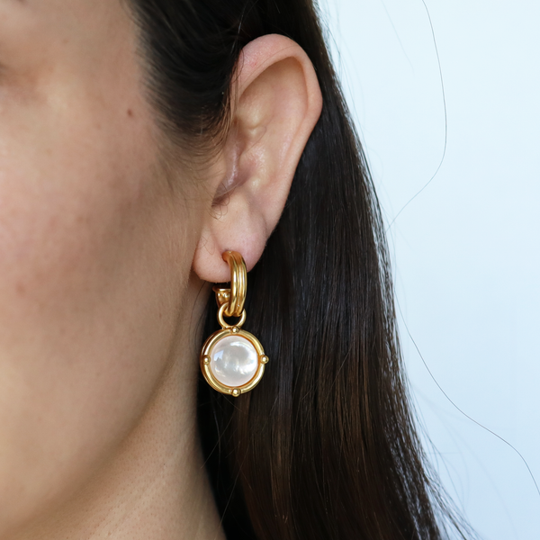 Double-Rim Gem Charm Hoop Earrings - 24K Gold Plated-Blue Hand Home