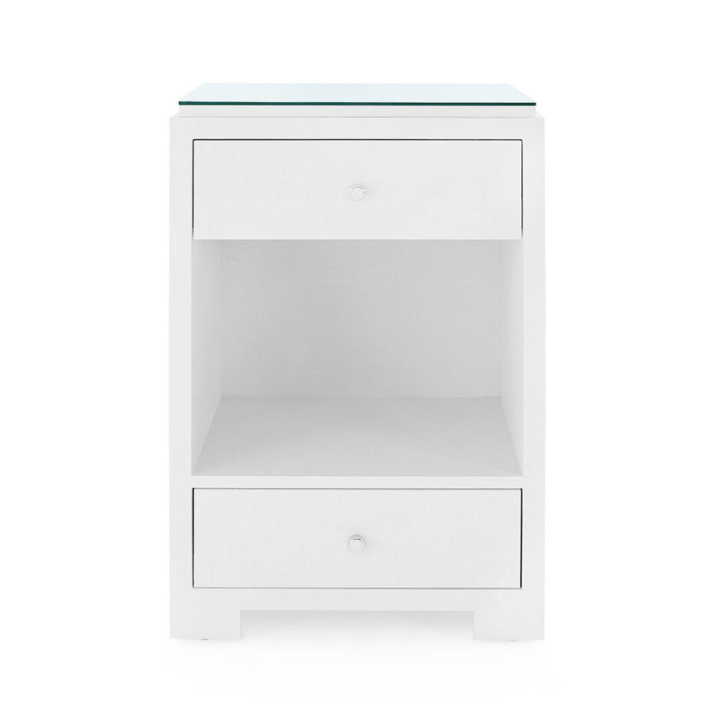 Fedor 2-Drawer Side Table with Glass Top, Chiffon White