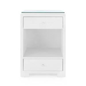 Fedor 2-Drawer Side Table with Glass Top, Chiffon White
