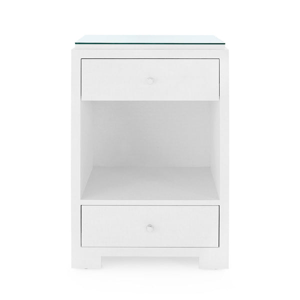 Fedor 2-Drawer Side Table with Glass Top, Chiffon White