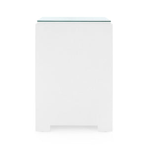 Fedor 2-Drawer Side Table with Glass Top, Chiffon White