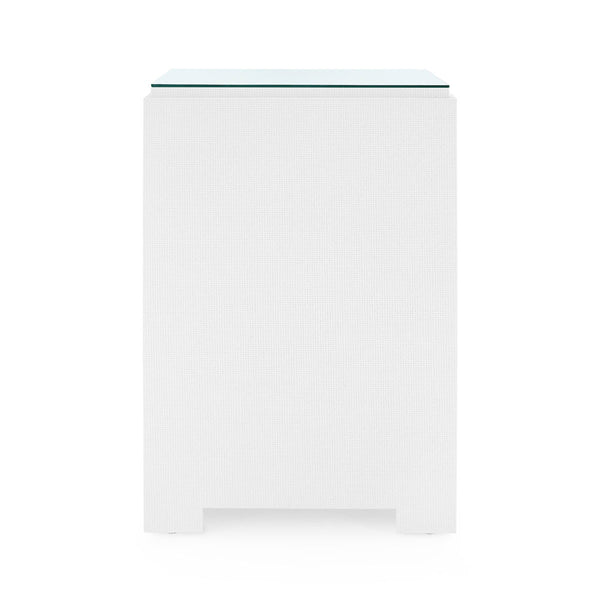 Fedor 2-Drawer Side Table with Glass Top, Chiffon White