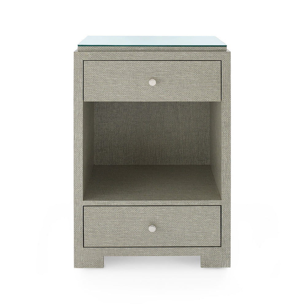 Fedor 2-Drawer Side Table with Glass Top, Moss Gray Tweed-Blue Hand Home