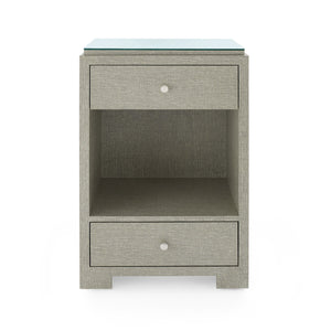 Fedor 2-Drawer Side Table with Glass Top, Moss Gray Tweed