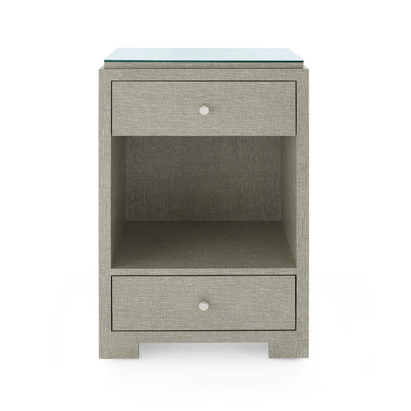 Fedor 2-Drawer Side Table with Glass Top, Moss Gray Tweed