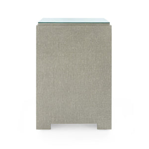 Fedor 2-Drawer Side Table with Glass Top, Moss Gray Tweed