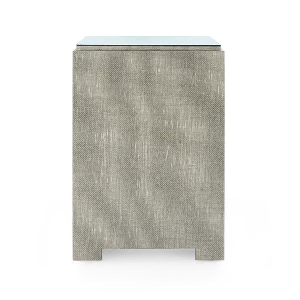 Fedor 2-Drawer Side Table with Glass Top, Moss Gray Tweed