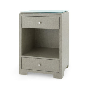 Fedor 2-Drawer Side Table with Glass Top, Chiffon White