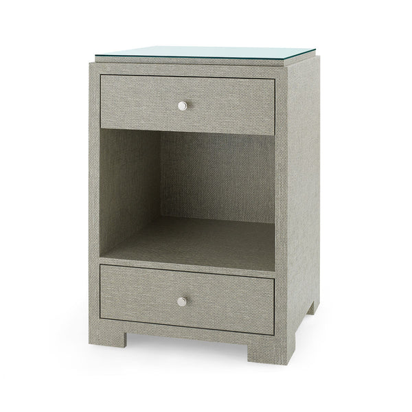 Fedor 2-Drawer Side Table with Glass Top, Chiffon White