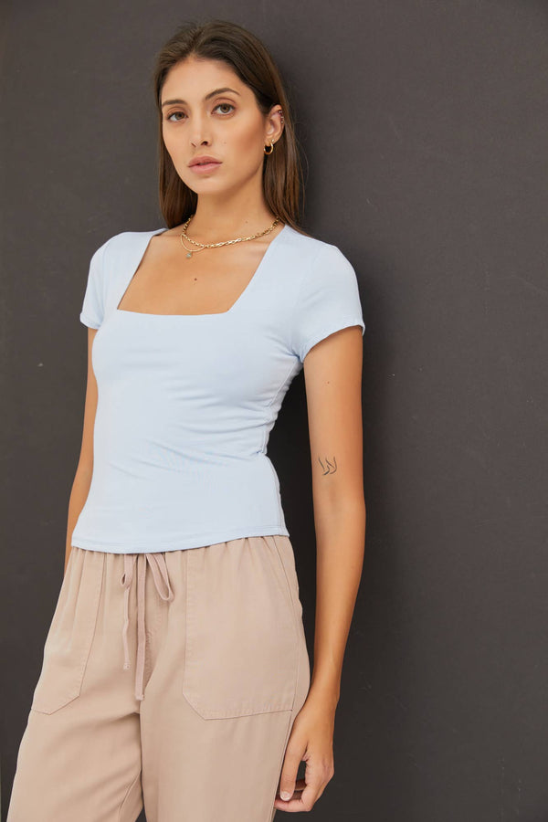 Square Neck Knit Tee-Blue Hand Home