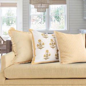 Seraphina Gold Mughal Flower Pillow - Elegant, Decorative-Blue Hand Home