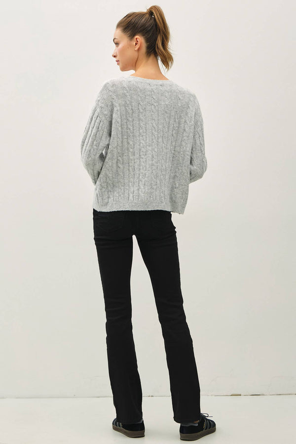 OVERSIZED BOXY CUT CABLE KNIT SWEATER-Blue Hand Home