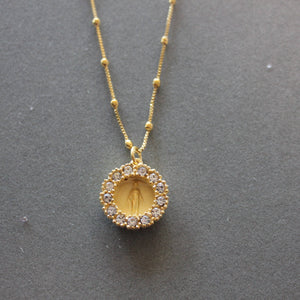 CZ Accent Mary Medal Pendant/Charm Necklace-Blue Hand Home