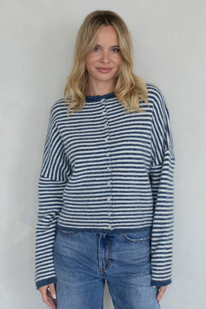 Piper Cardigan - Mini Striped-Blue Hand Home