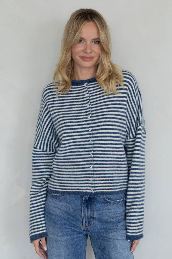 Piper Cardigan - Mini Striped-Blue Hand Home