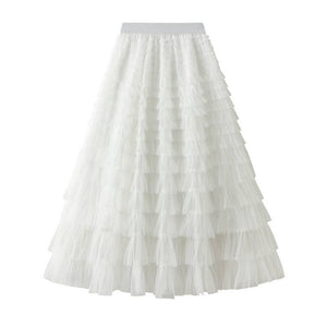 Elastic waist Tulle Tutu Midi Skirt-Blue Hand Home