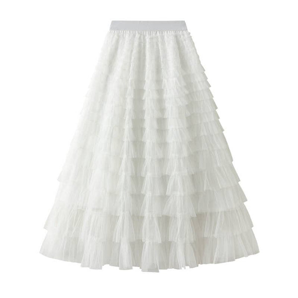 Elastic waist Tulle Tutu Midi Skirt-Blue Hand Home
