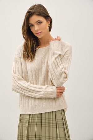 OVERSIZED BOXY CUT CABLE KNIT SWEATER-Blue Hand Home