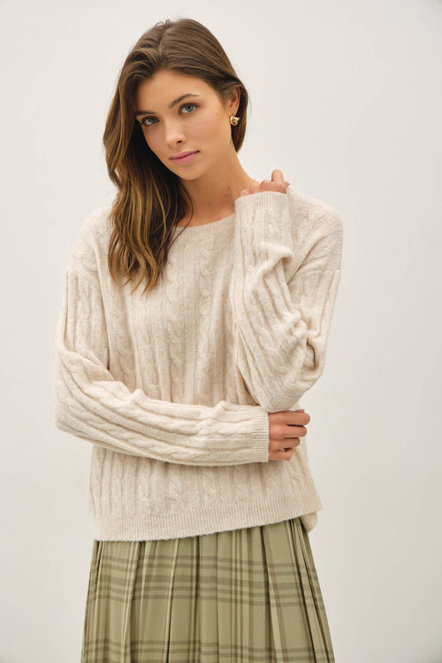 OVERSIZED BOXY CUT CABLE KNIT SWEATER-Blue Hand Home