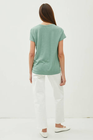 Classic Round Neck Split Hem T-Shirt-Blue Hand Home