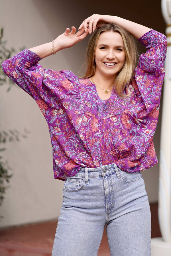 Premium Cotton Anjou Top O/S Purple-Blue Hand Home