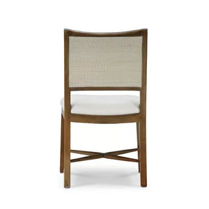 Bramble Fitzrovia Dining Chair In Straw Wash W/ Arctic White Performance Fabric & White Rattan-Bramble-Blue Hand Home