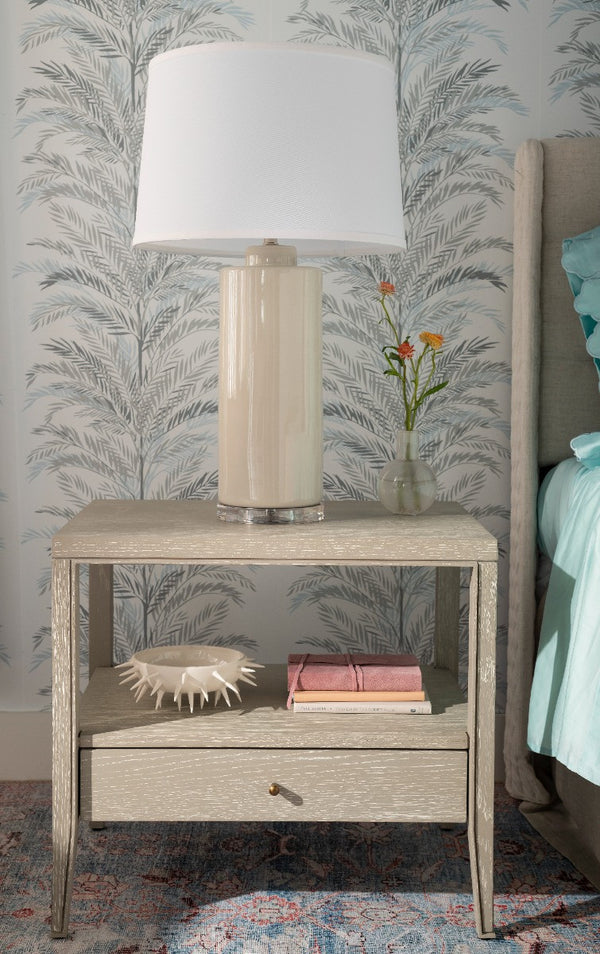 Formosa Table Lamp with White Linen Shade, Dove Gray